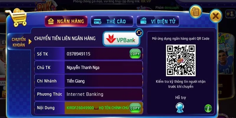 Cách nạp tiền RIKVIP