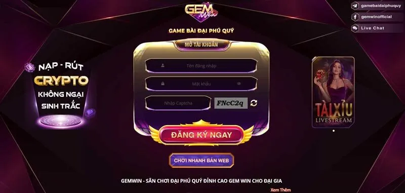 Giao diện giới thiệu cổng game Gemwin