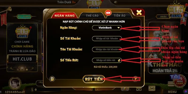 Hướng dẫn các bước rút tiền Hitclub từ a đến z