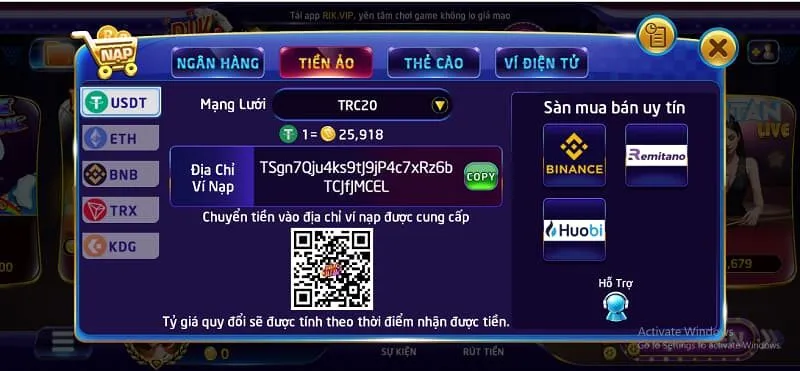 nạp tiền rikvip qua tiền ảo