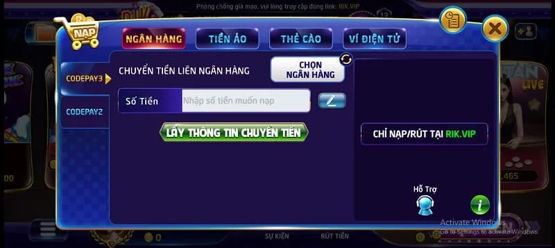 nạp tiền rikvip