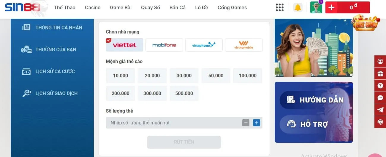 rút tiền Sin88 qua thẻ cào